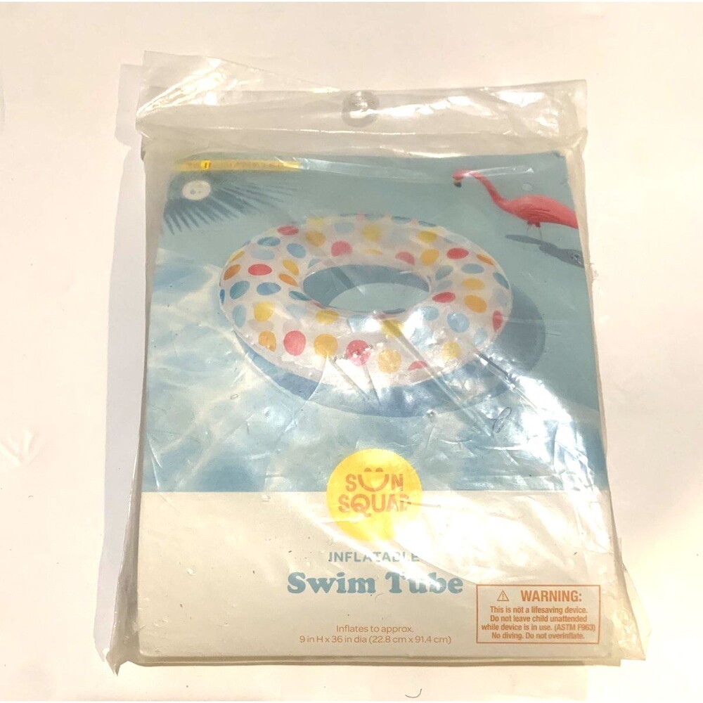 Sun Squad Inflatable Donut Swim Tube Multi Color Polka Dots 36” Diameter
